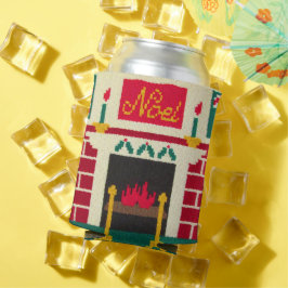 Porta-lata Lareira de Natal Red Green Dourada el Crochet