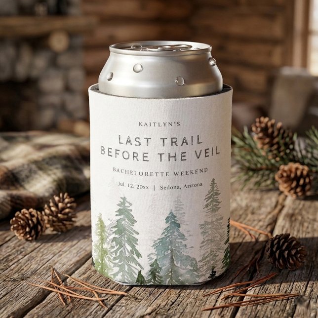 Porta-lata Last Trail Pine Forest Camping Bachelorette Party (Criador carregado)