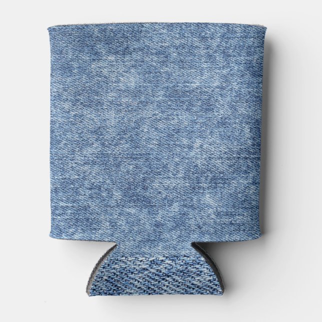 Porta-lata Lave com ácido o denim azul, textura próxima. (Frente)
