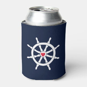Porta-lata Leme de Navio Marinho Azul Branco Vermelho Coração