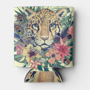 Porta-lata Leopard Floral: Ilustração Vintage Watercolor