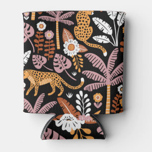 Porta-lata Leopards Palms Vintage Padrão sem costura