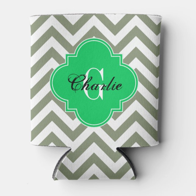 Porta-lata LG Chevron Esmeralda Verde Nome Inic Monograma (Frente)