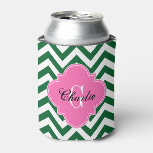 Porta-lata LG Chevron Rosa Quente Nome Inicial Monograma