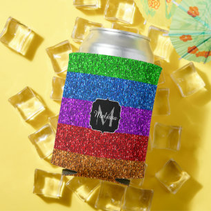 Porta-lata LGBT indicador vibrante do arco-íris brilho Monog