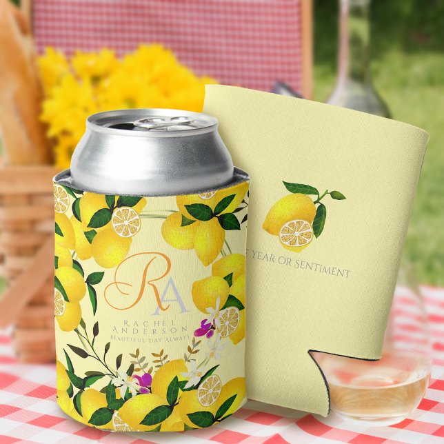 Porta-lata Limão Monograma Amarelo (Lemon Monogram Yellow Can Cooler for friends or birthday)