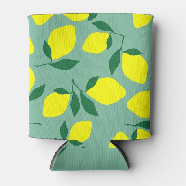 Porta-lata Limão Simples, Impressão de Fundo Verde. (Frente)