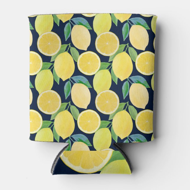 Porta-lata Limões de Aquarela: Ilustração de Padrão Fresco (Frente)