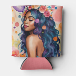 Porta-lata Linda Arte do Partido Multicolorido da Mulher Negr