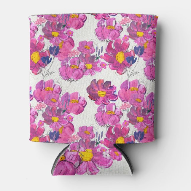 Porta-lata Lindas Flores Aquarela Padrão Acrílico (Frente)
