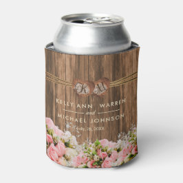 Porta-lata Lindas rosas rosa e brancas sobre madeira