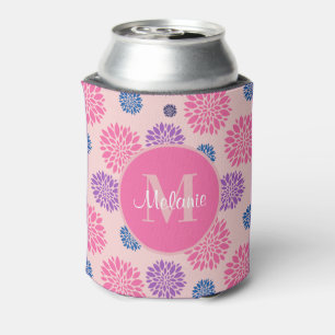 Porta-lata Lindo Floral Personalizado Rosa Roxo e Azul