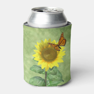 Porta-lata Lindo Girassol Amarelo e Borboleta Laranja