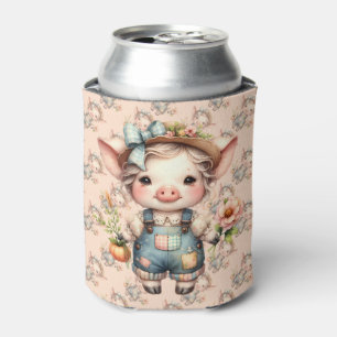 Porta-lata Lindo Porco Farmcore com Macacão e Flores