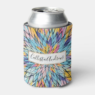 Porta-lata Linha arte pintada floral cor-de-rosa amarela