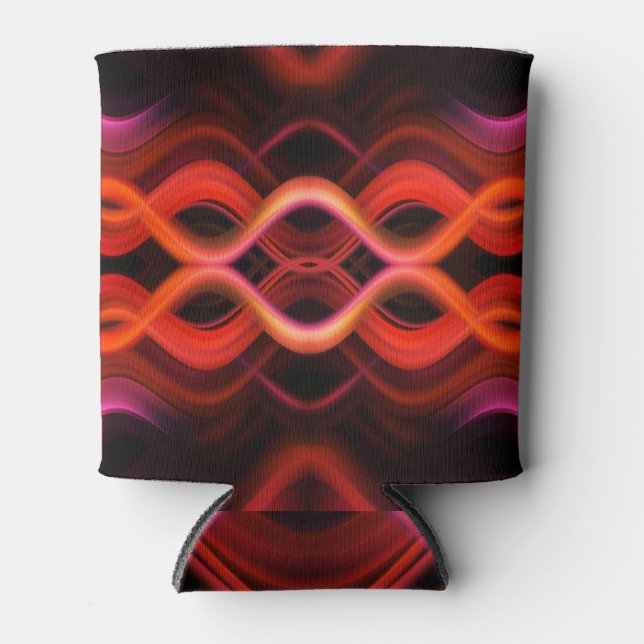 Porta-lata Linhas de onda vermelha geométrica design. (Frente)