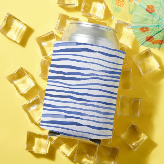 Porta-lata Linhas simples irregulares de aquarela - azul (Verão in situ)