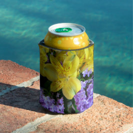 Porta-lata Lírios Amarelos e Flores Lilases Roxos