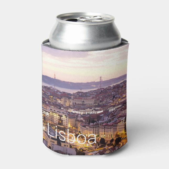 Porta-lata Lisboa Portugal Sunset Skyline Cityscape Souvenir (Can Front)