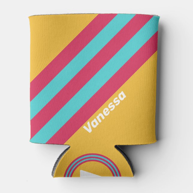 Porta-lata Listras de Brisa Tropical Retro com Nome (Frente)