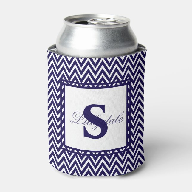 Porta-lata Listras de Chevron Azul Marinho e Branco (Can Front)
