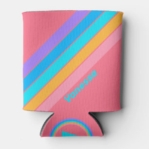 Porta-lata Listras do Nascer do Sol Neon dos Anos 80 com Nome