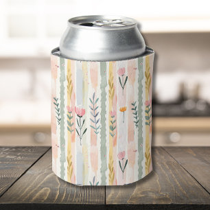 Porta-lata Listras Florais Pastel Vintage em Aquarela