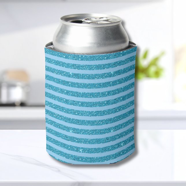 Porta-lata Listras Horizontais Estilo Brilho Azul Oceano Chic (Criador carregado)