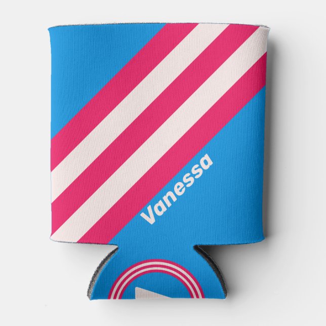 Porta-lata Listras Retro Blue Crush com Nome (Frente)