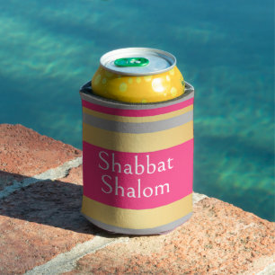 Porta-lata Listras Rosa Quente Cinza Dourado, Glam Shabbat Sh
