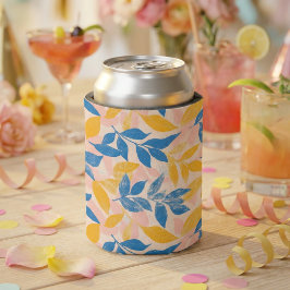 Porta-lata Litografia Floral de Casamento Rosa, Azul e Amarel