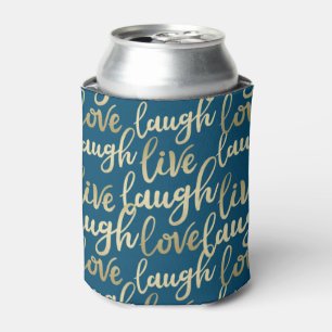 Porta-lata Live Laugh Love Faux Letra Dourada Ocean Blue
