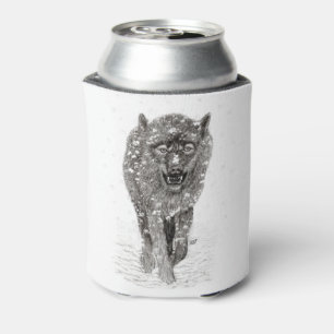 Porta-lata Lobo Preto Irritado na Neve, Inverno Selvagem