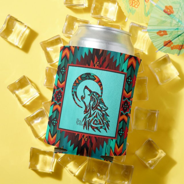 Porta-lata Lobo Tribal A Uivar Na Lua (Verão in situ)