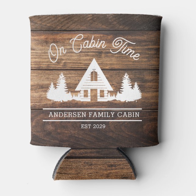 Porta-lata Lodge Rustic Wood Personalizado (Frente)