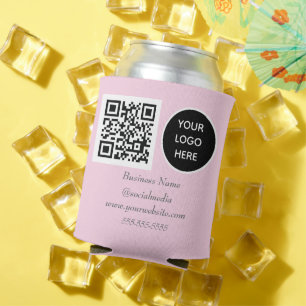 Porta-lata Logotipo de empresa rosa com código QR