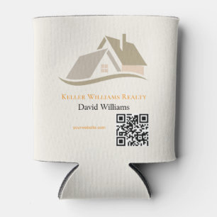 Porta-lata logotipo personalizado branco e dourado de imóveis
