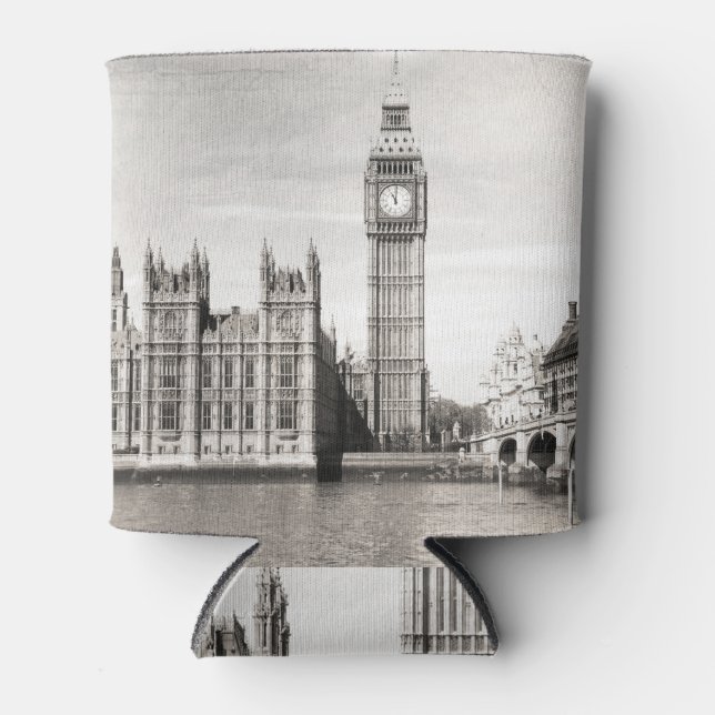 Porta-lata Londres antiga, preto e branco. (Frente)