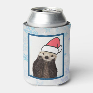 Porta-lata Lontra bonito que veste um Natal do chapéu do