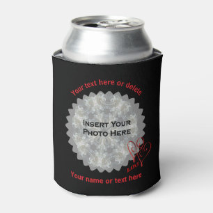 Porta-lata Love Hearts Black Personalised Photo