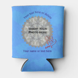 Porta-lata Love Hearts Blue Personalised Photo