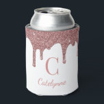 Porta-lata Luxo Monograma com Gotejamento de Glitter Dourado<br><div class="desc">Girly Rose Gold Brilho Glitter Gotejamento Monograma Resfriador de Lata apresentando brilho falso cintilante pingando em um fundo branco azul chic. Adicione seu nome e monograma para um resfriador de lata único e personalizado. Você está mergulhado no luxo, então sua vida deve mostrar isso! Ótimo para despedidas de solteira, damas...</div>