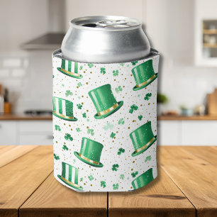 Porta-lata Luxo Verde Chapéus de Ouro e Trevos Branco