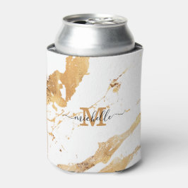 Porta-lata Luxury Elegant Script Monogram White Gold Marble