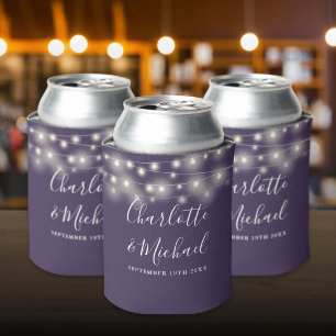 Porta-lata Luzes de Corda Casamento Roxo Letra Personalizada