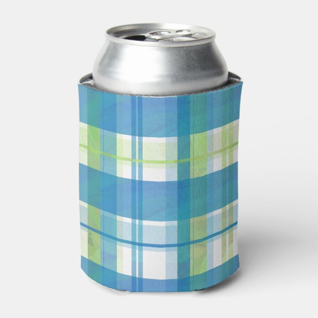 Porta-lata Madras Xadrez Verde e Azul (Can Front)