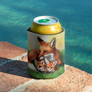 Porta-lata Mãe de Raposa Vermelha e Kits na Grama