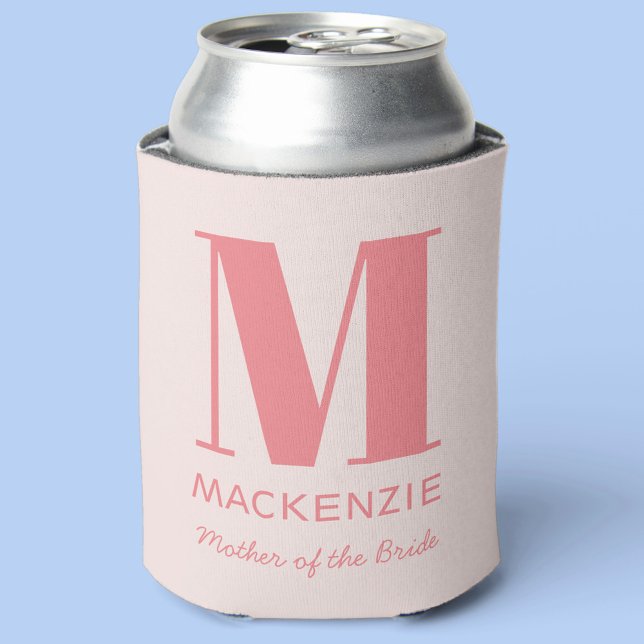Porta-lata Mãe do Nome do Monograma Rosa-Bride (Mother of the Bride blush pink can cooler)