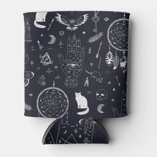 Porta-lata Mágica de Halloween: Padrão de Doodle Vintage.