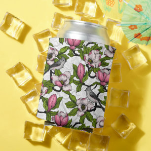 Porta-lata Magnólia florescente e pássaro-do-titrato